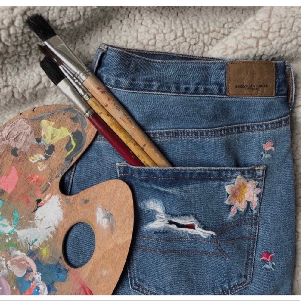 High waisted embroidered jeans